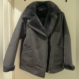 Grey  gray H&M aviator JACKET SIZE small WITH FAUX FUR COLLAR